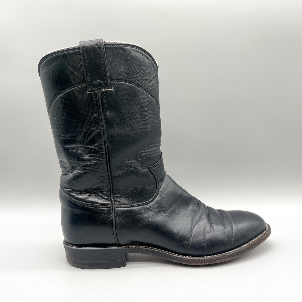 Justin Mens 8 D Classic Roper Boots Black Leather Western USA VTG Rugged Biker